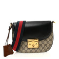 Gucci GG Supreme Monogram Web Medium Padlock Messenger Shoulder Bag Black
