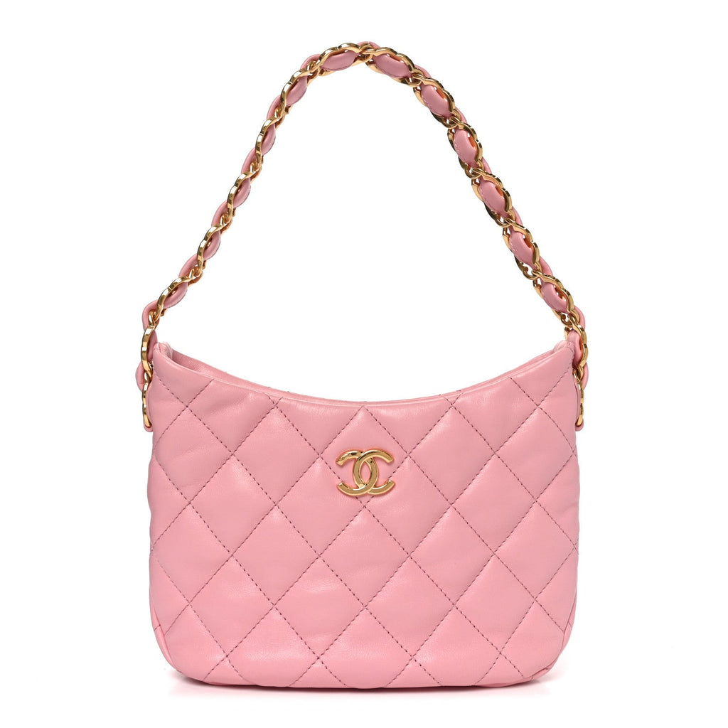 Chanel Lambskin Quilted CC Links Hobo Light Pink