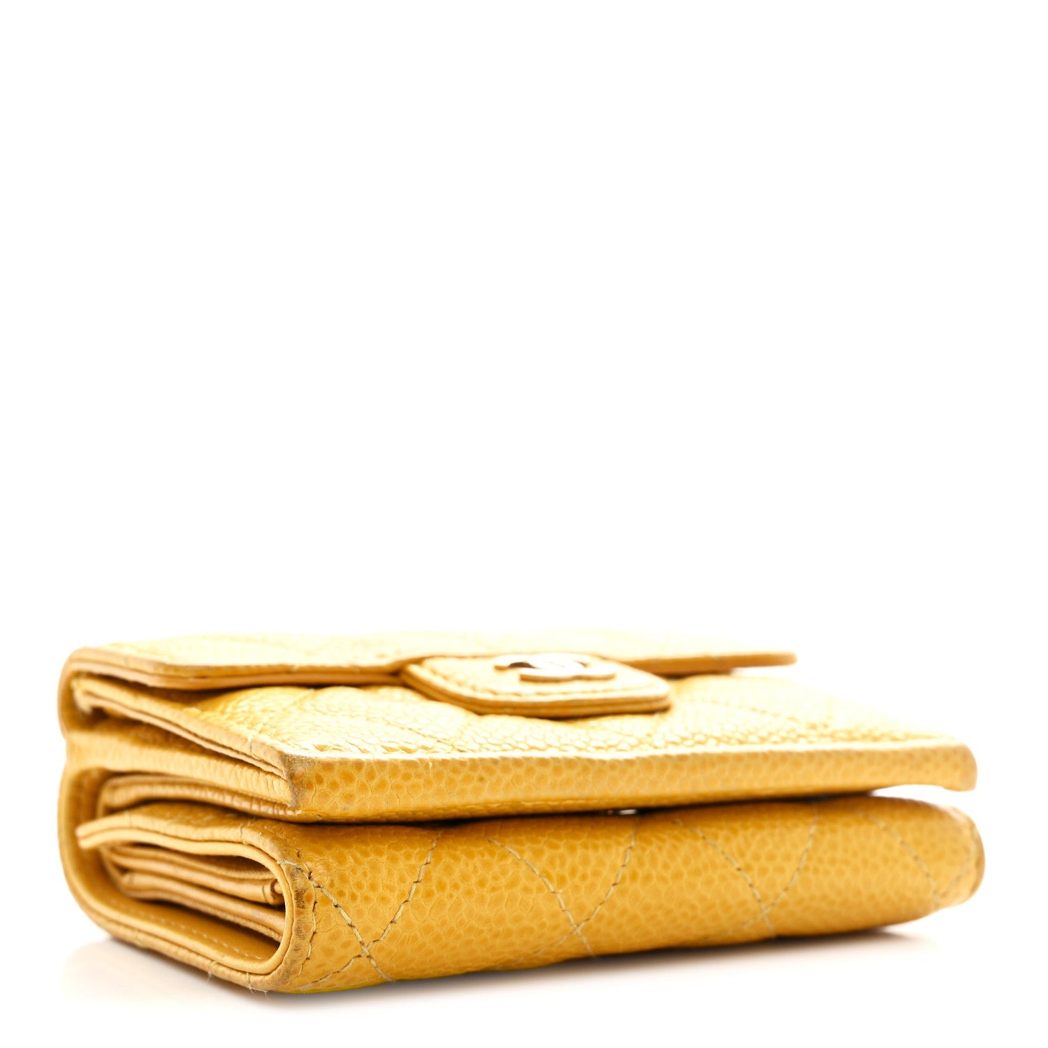 Caviar Quilted Double Flap Wallet Yellow