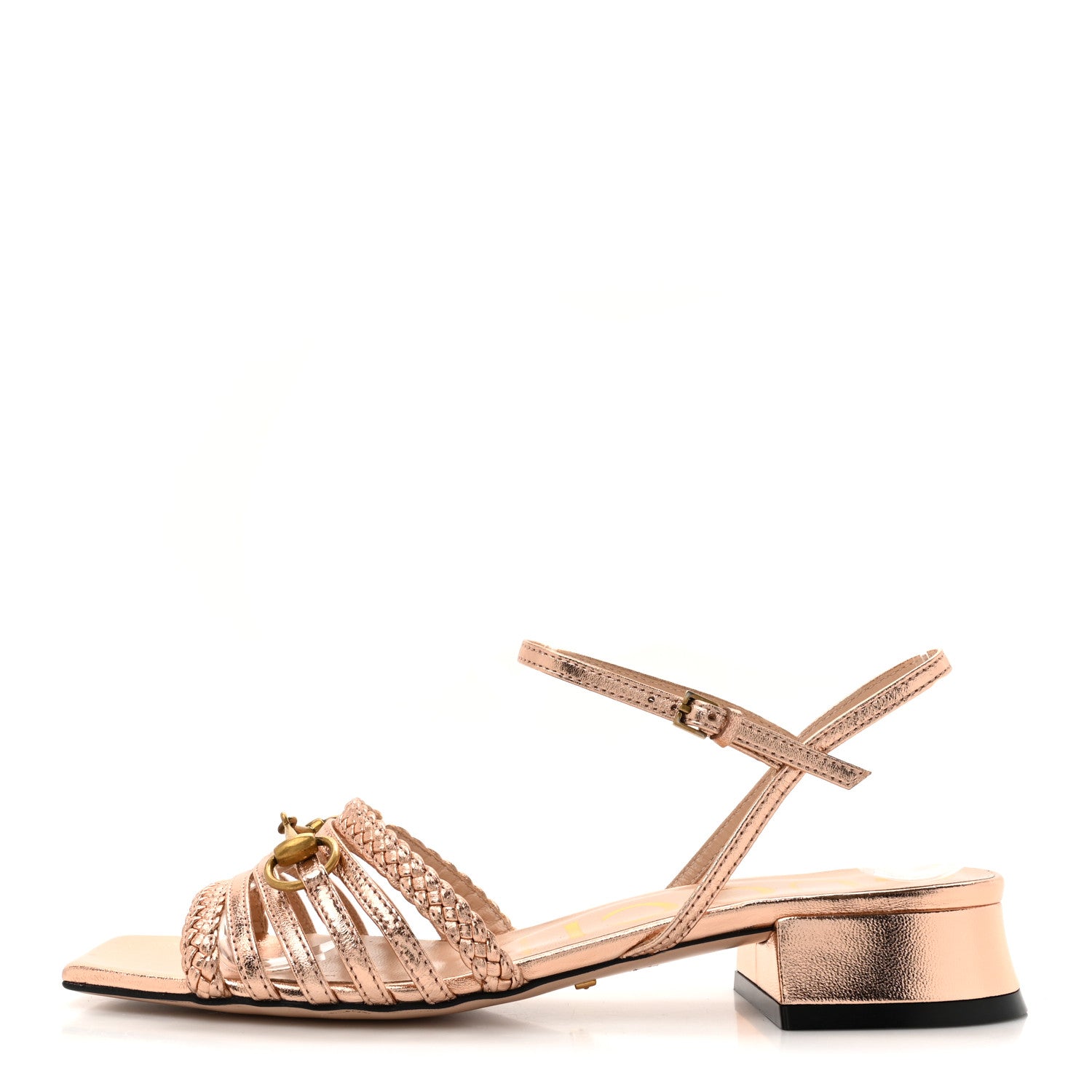 Gucci Metallic Nappa Braided Ketty Horsebit Sandals 36 Salmone