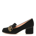 Gucci Kid Scamosciato GG Marmont Fringe 50mm Loafer Pumps 38 Black