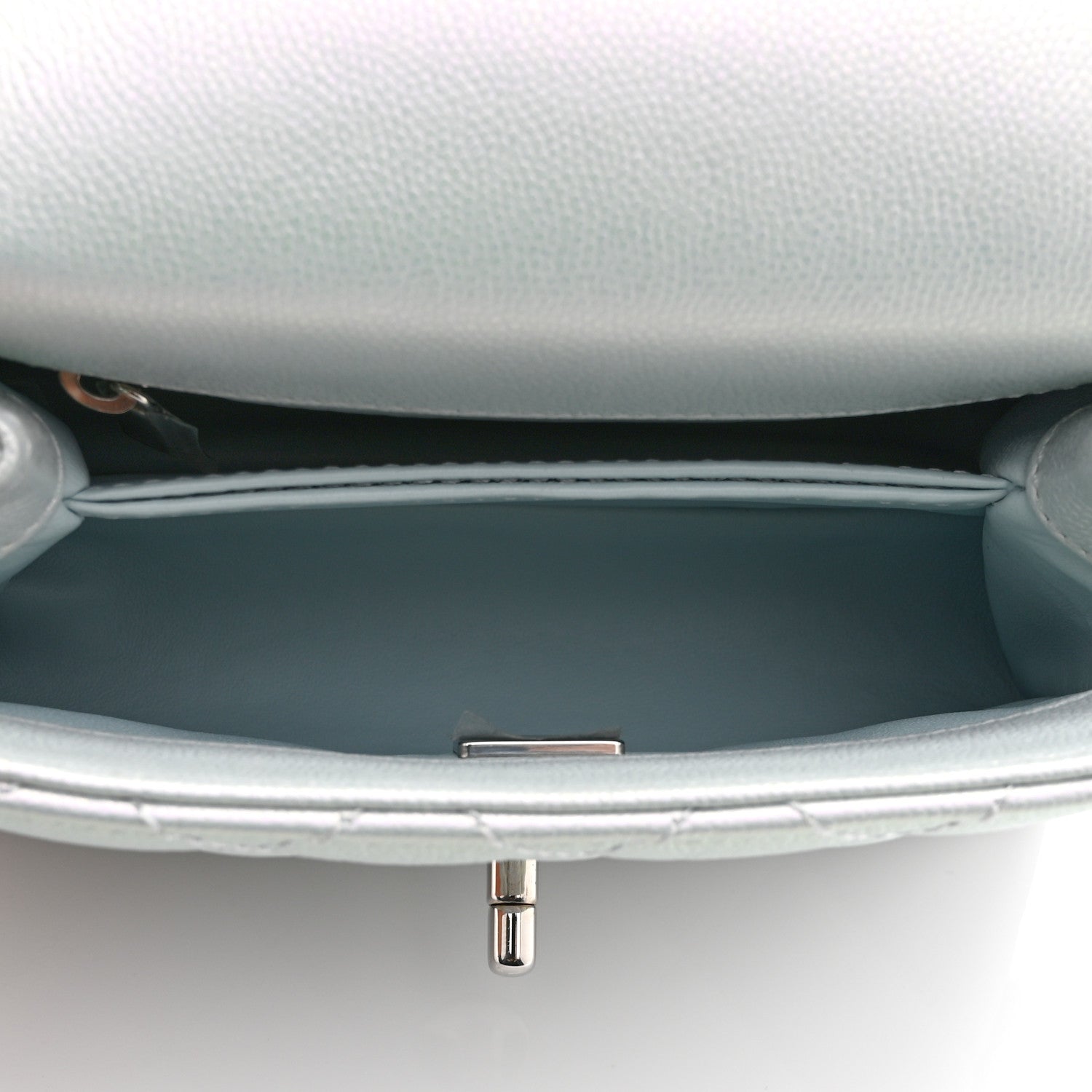Chanel Iridescent Caviar Quilted Extra Mini Coco Handle Flap Light Blue