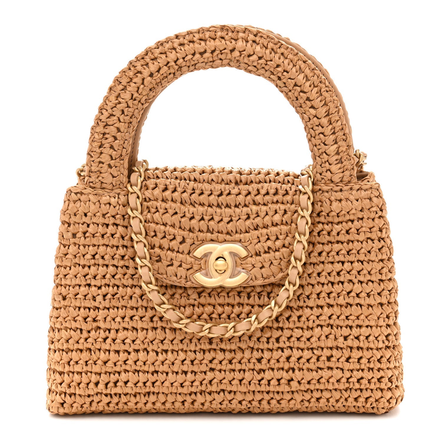 Chanel Braided Raffia Nano Kelly Flap Bag Dark Beige