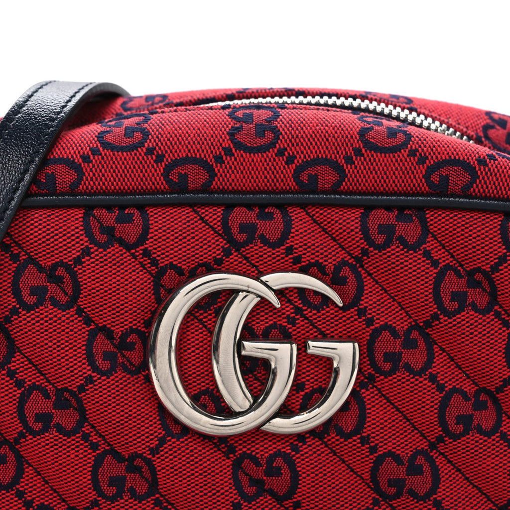 Gucci Monogram Multicolor Matelasse Diagonal Small GG Marmont Chain Shoulder Bag Red Blue