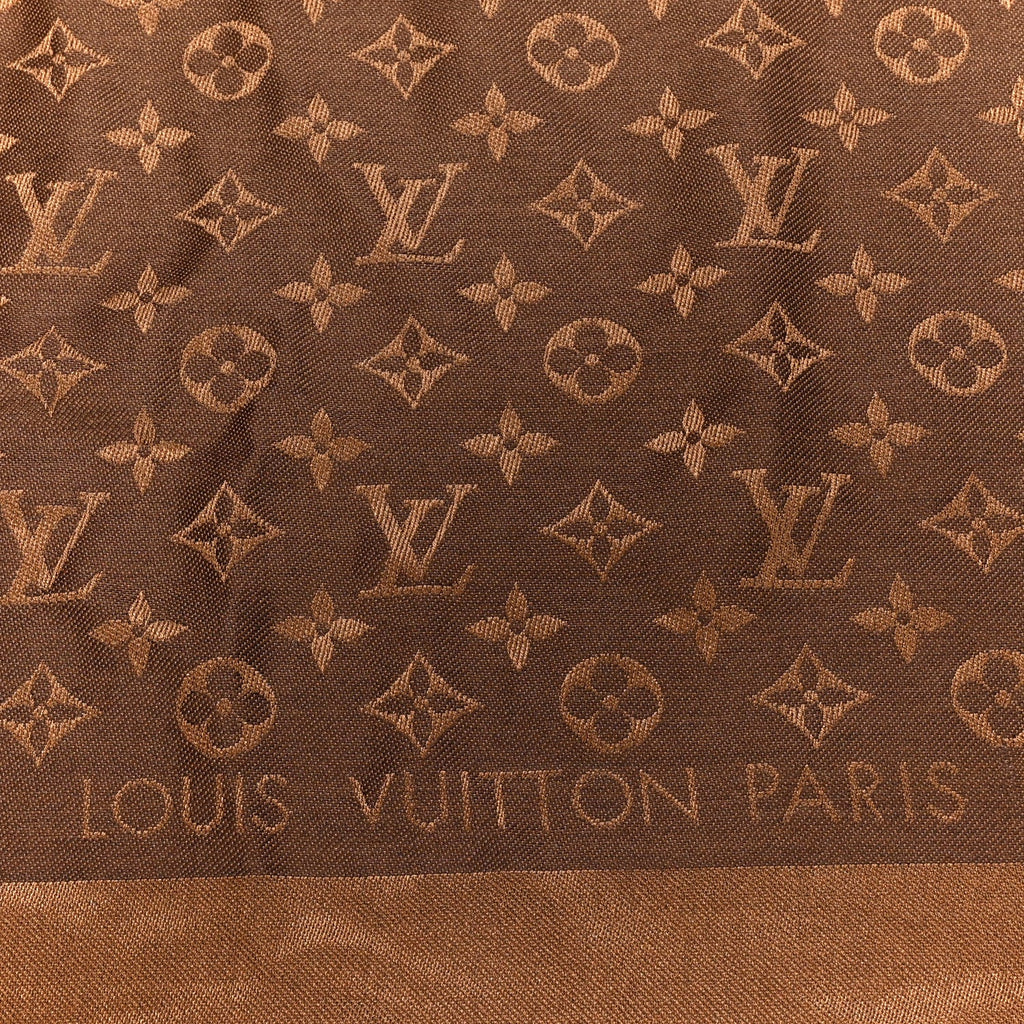Louis Vuitton Wool Silk Monogram Denim Shawl Brown