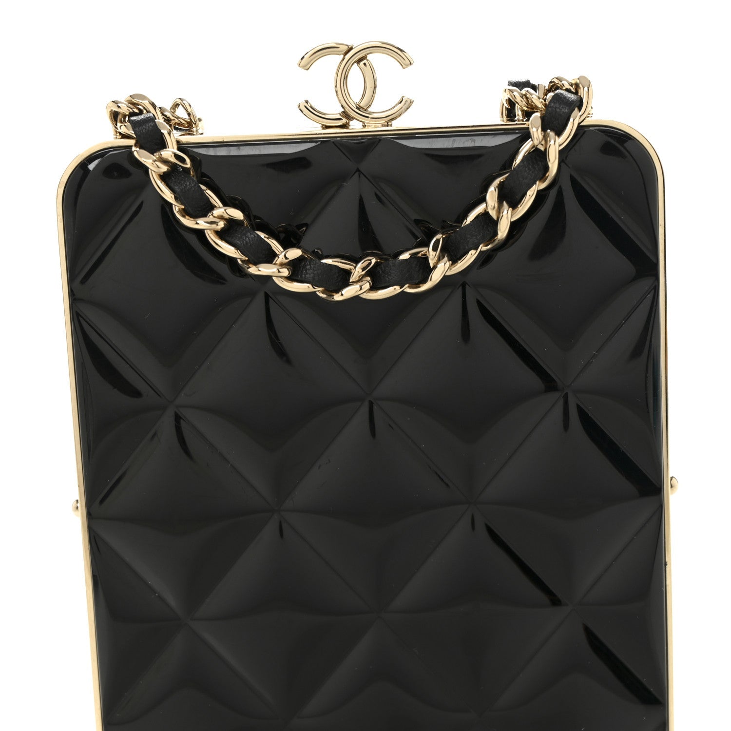 Chanel Lambskin Plexi Quilted CC Evening Clutch With Chain Black