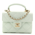 Chanel Caviar Quilted Retro Twist Top Handle Clutch Light Green