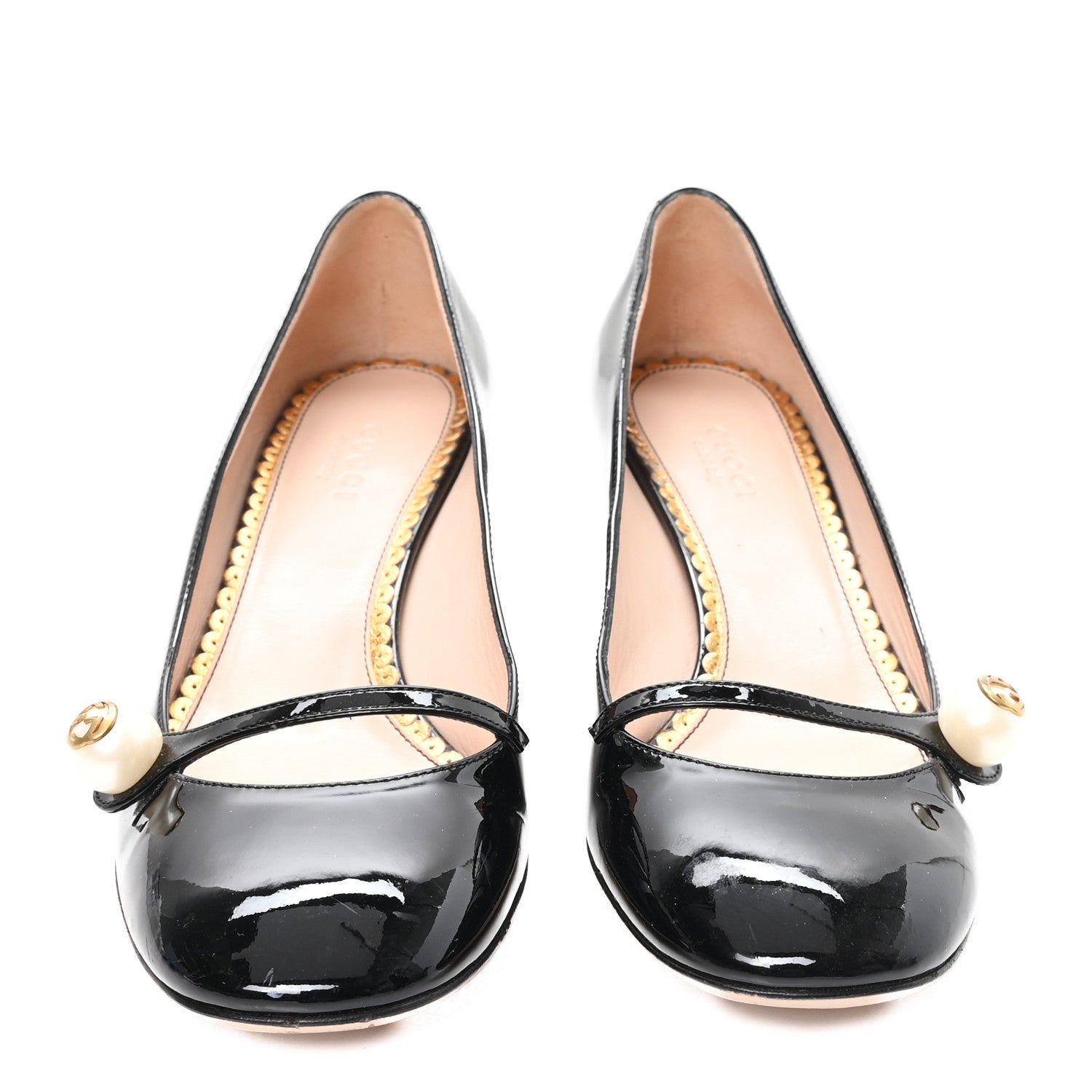 Gucci Vernice Crystal Pearl Embellished Mary Jane Pumps  36 Black