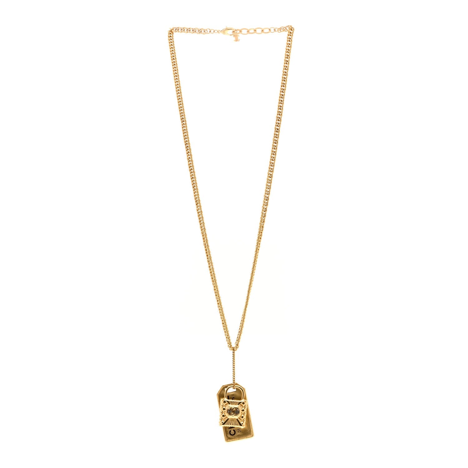 CC Padlock ID Dog Tag Charm Necklace Gold
