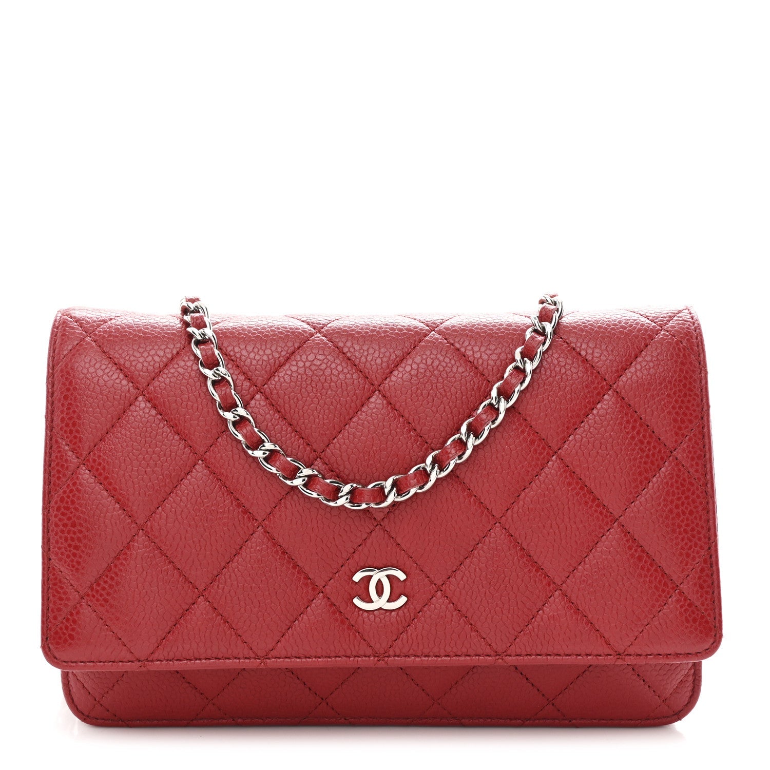 Chanel Caviar Quilted Wallet on Chain WOC Red