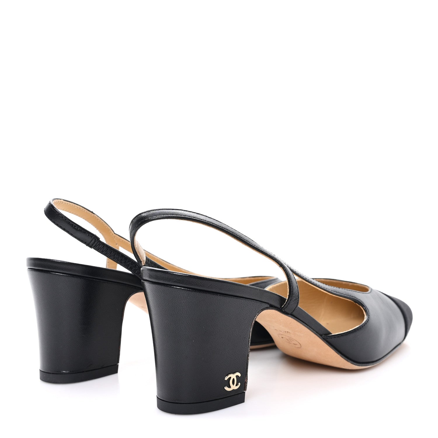Goatskin Grosgrain Cap Toe CC Slingback Pumps 36 Black