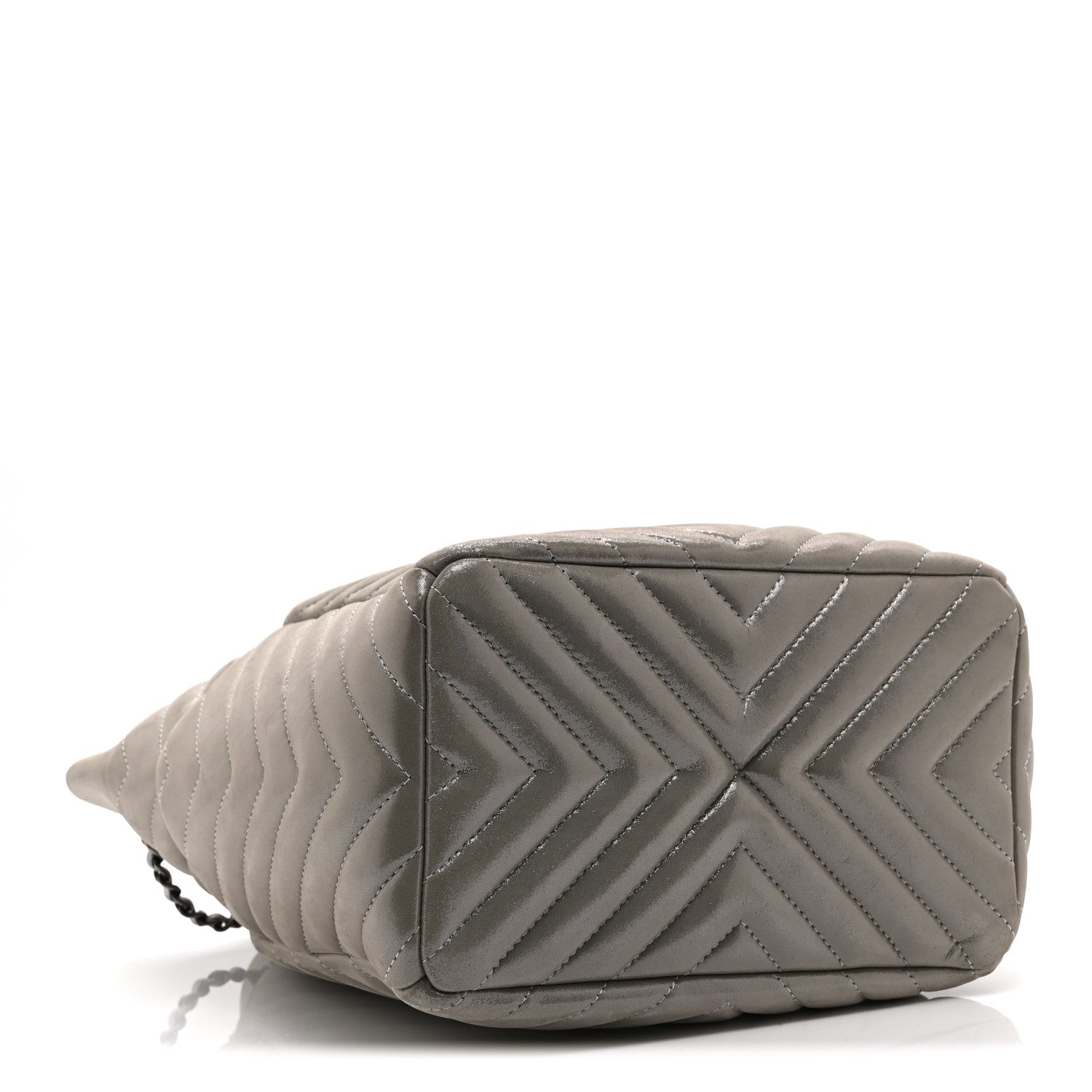 Chanel Iridescent Calfskin Chevron Small Urban Spirit Drawstring Bag Silver