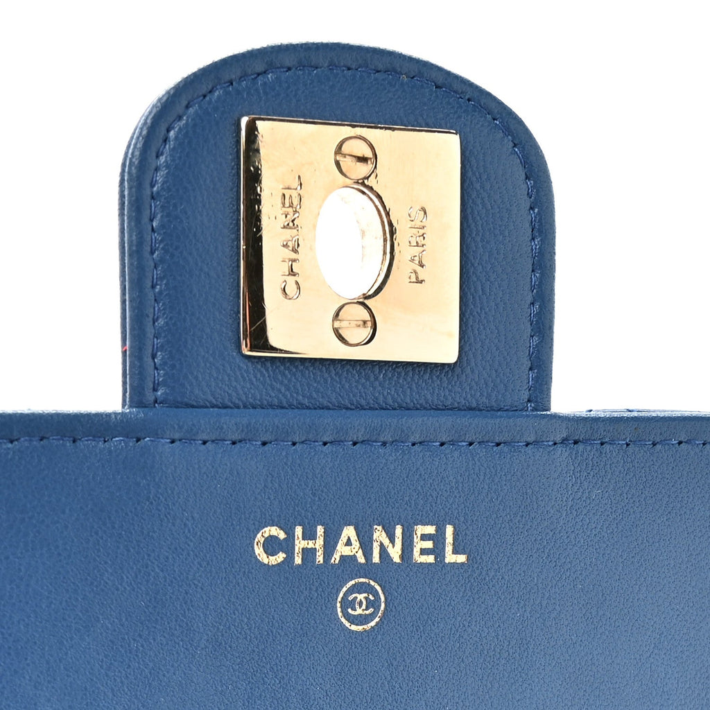 Lambskin Quilted Chain Phone Holder Blue