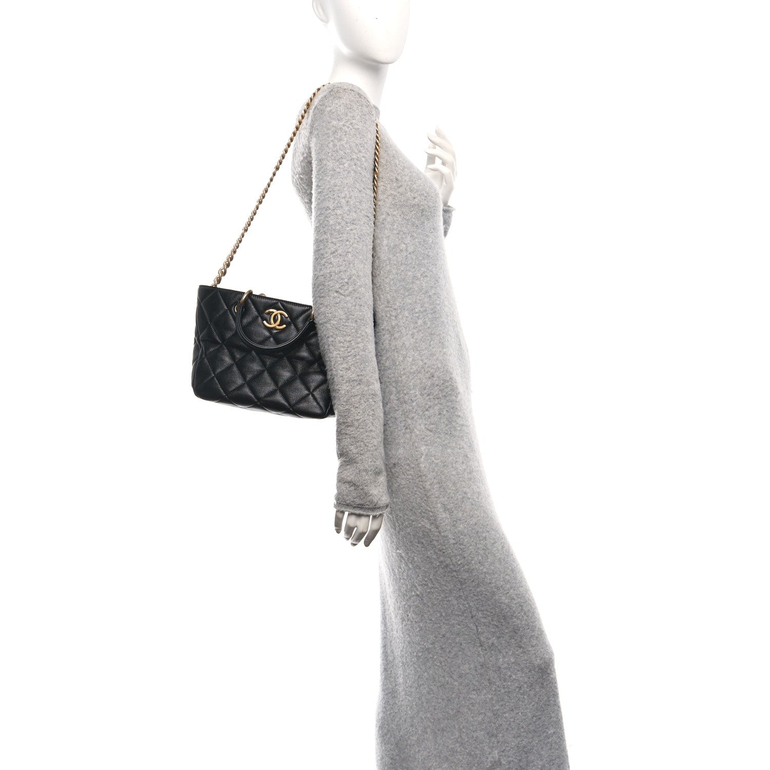 Chanel Lambskin Quilted Small Top Handle Shopping Bag Black