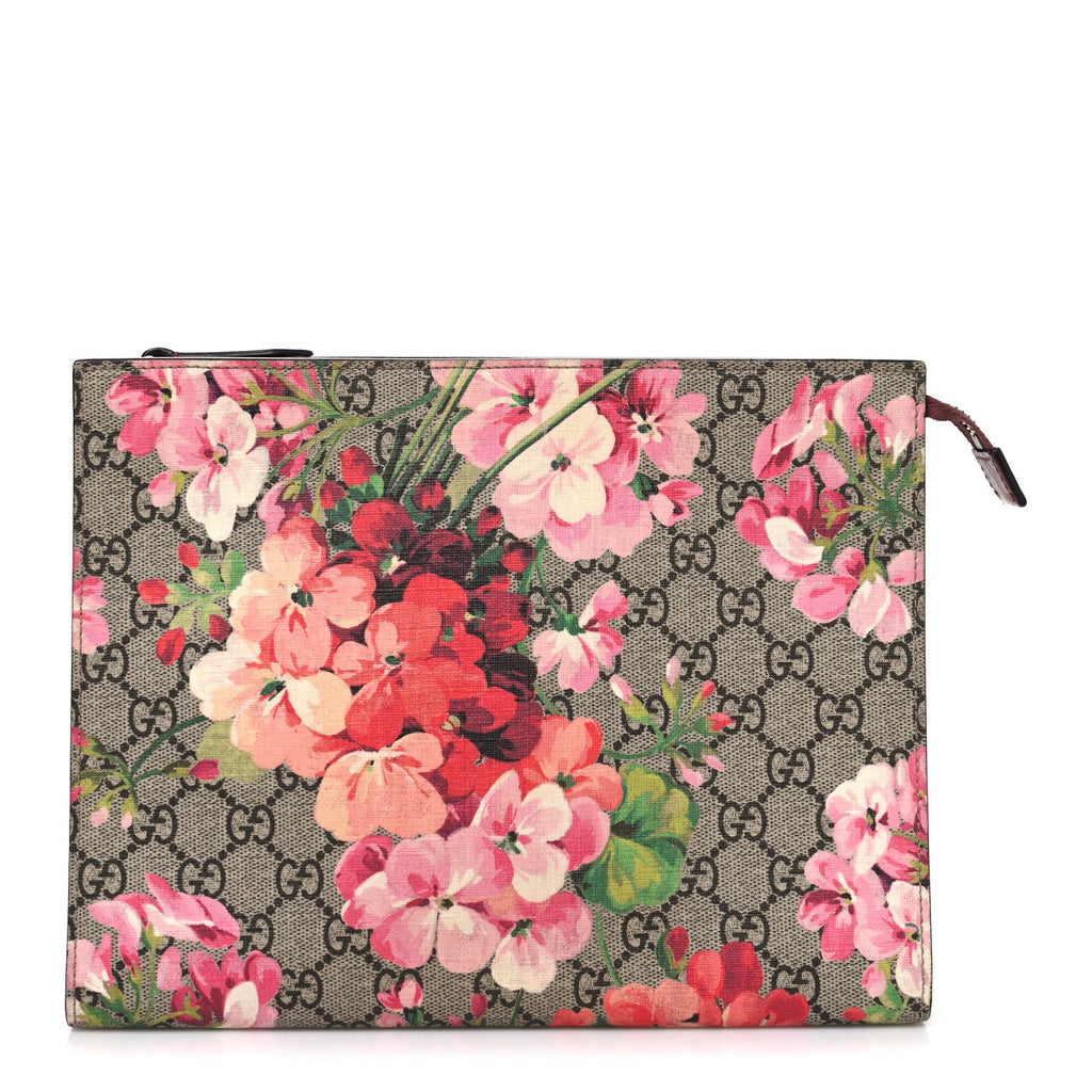 Gucci GG Supreme Monogram Blooms Large Cosmetic Case Beige Multicolor Dry Rose