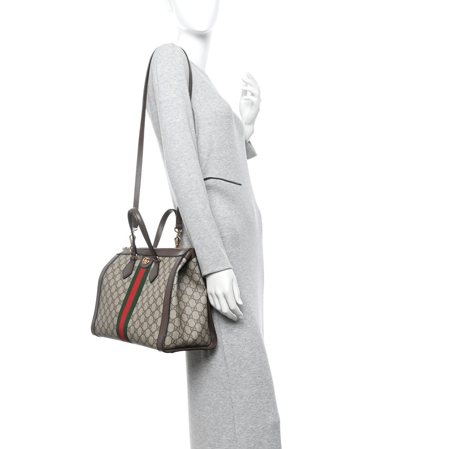 Gucci GG Supreme Monogram Web Medium Ophidia Tote Bag Brown