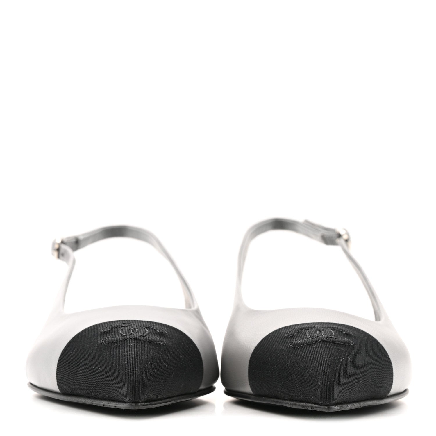 Goatskin Grosgrain Pointed Toe CC Slingback Flats 36.5 Gray Black