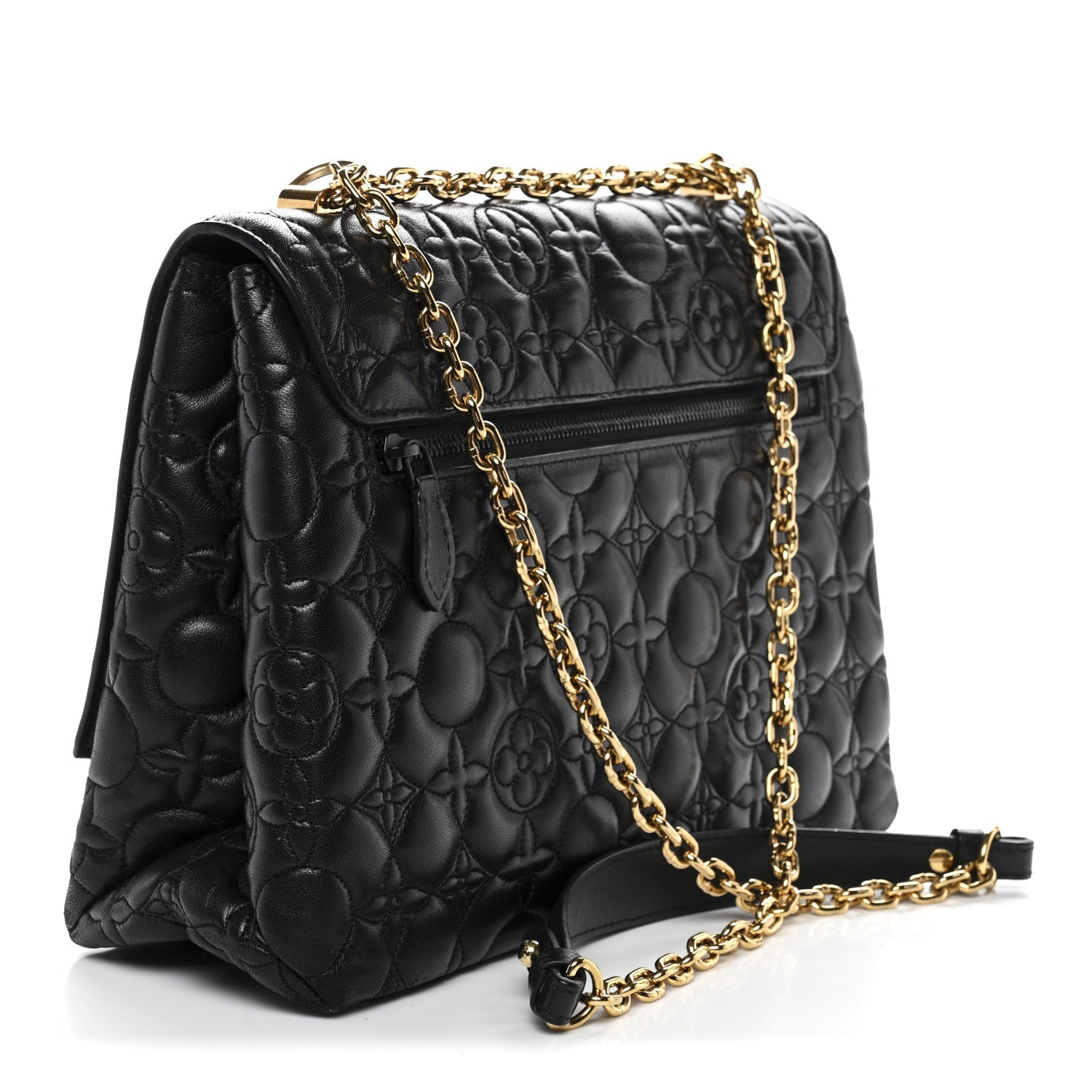 Louis Vuitton Lambskin Flower Quilted Twist Shoulder Bag GM Black