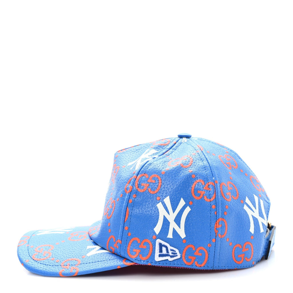 Gucci X MLB Calfskin Stampato 3D GG Monogram NY Yankees Baseball Hat M Blue