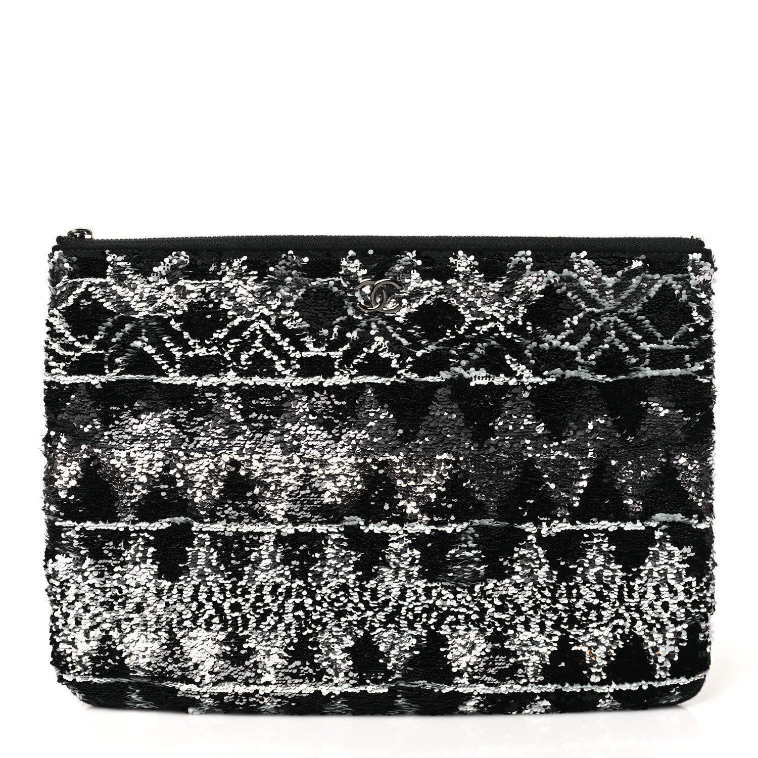 Chanel Sequin Wool Quilted Cosmetic Pouch Black Silver