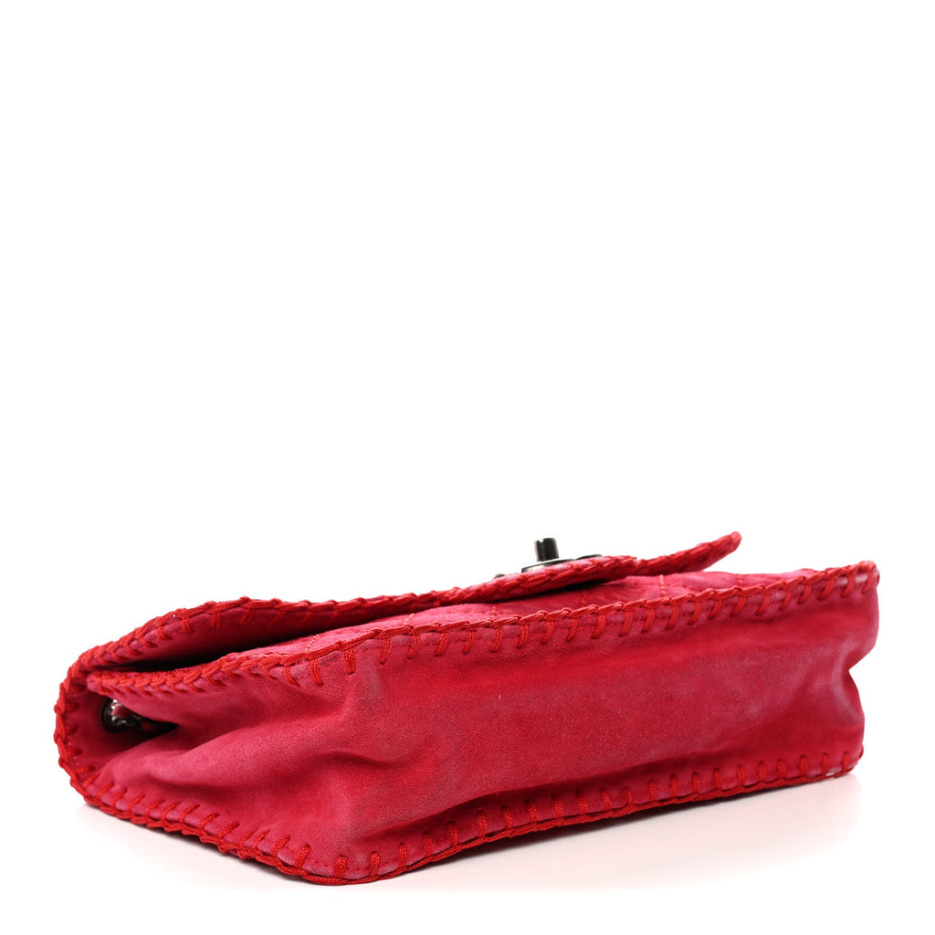 Chanel Suede Quilted Whipstitch Flap Red