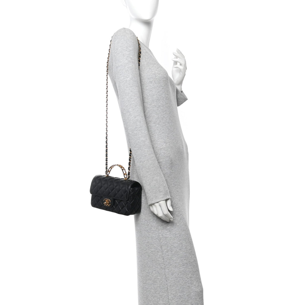 Chanel Lambskin Quilted Mini Strass On Top Flap Black