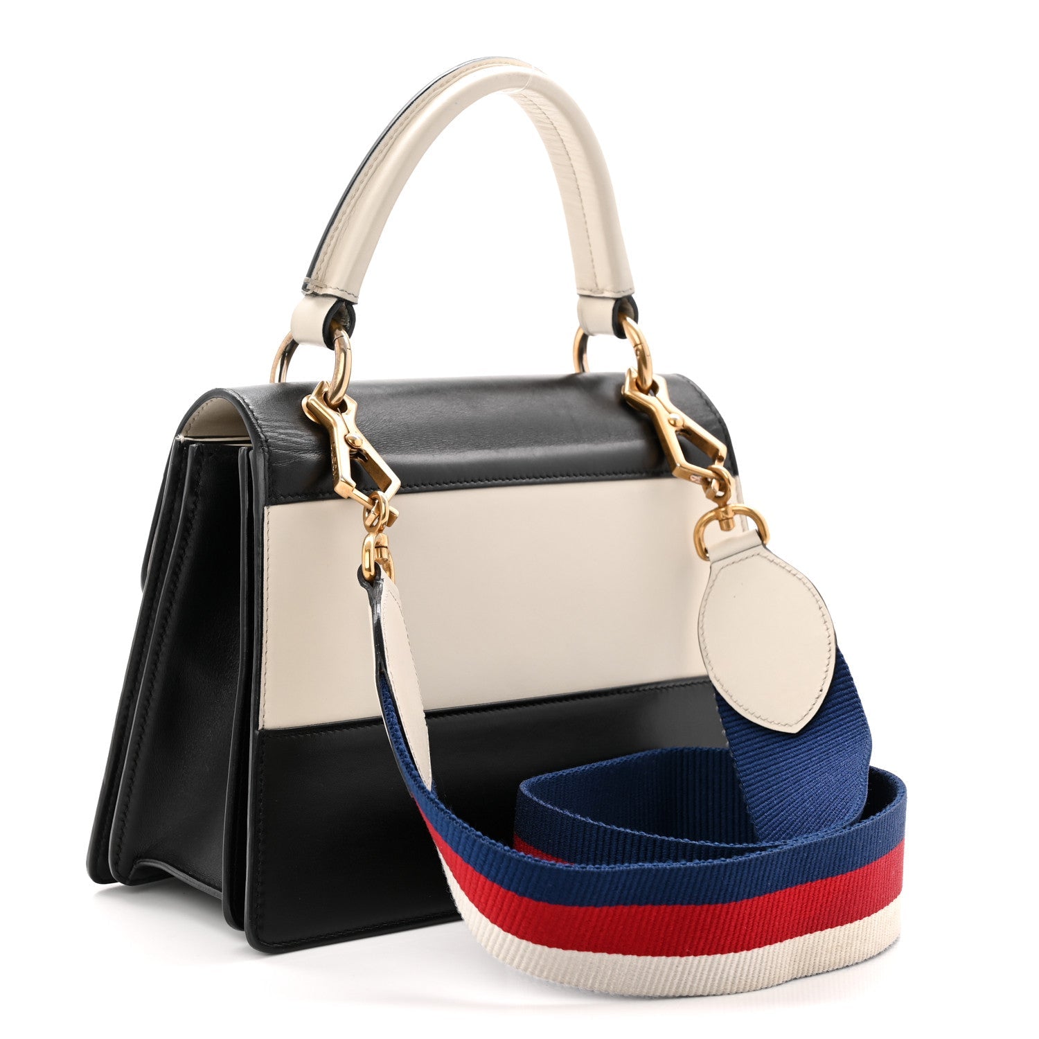 Gucci Calfskin Sylvie Web Small Queen Margaret Top Handle Bag Black White