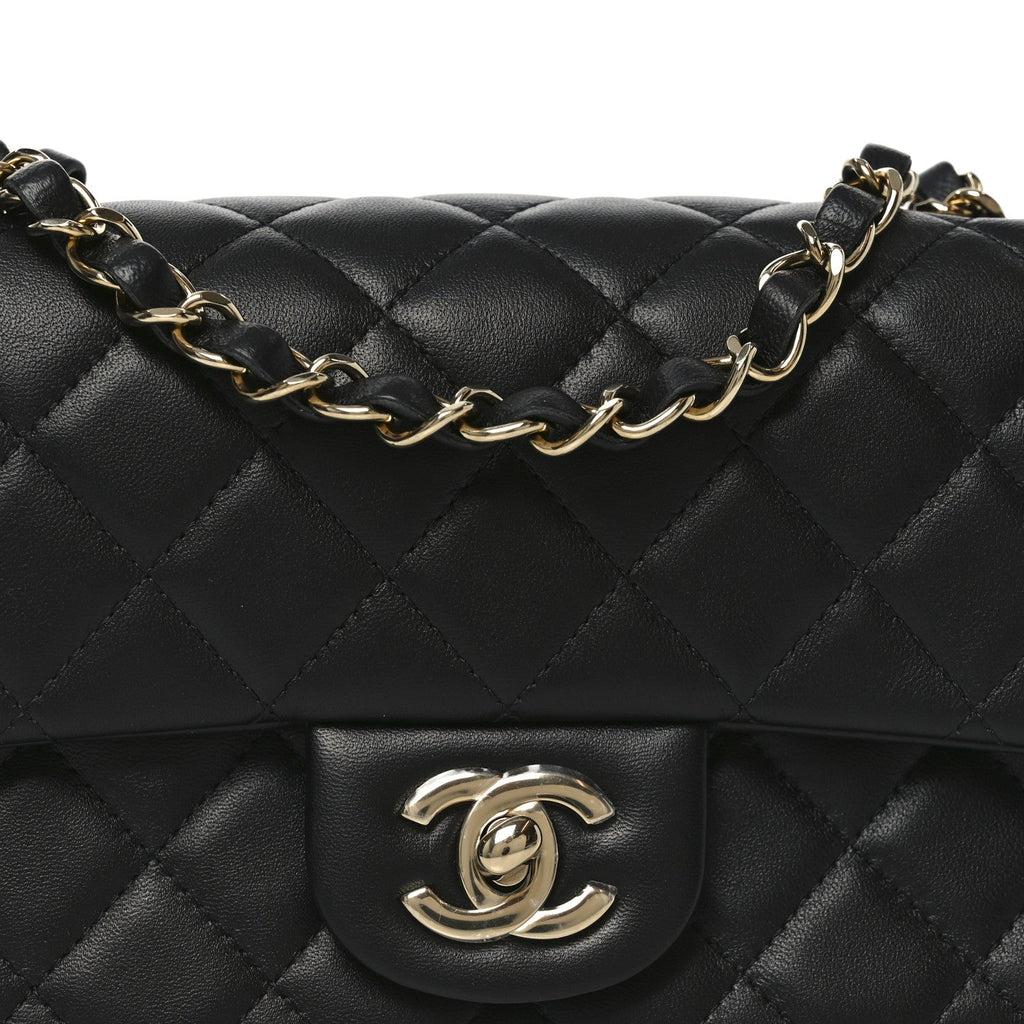 Chanel Lambskin Quilted Mini Rectangular Flap Black