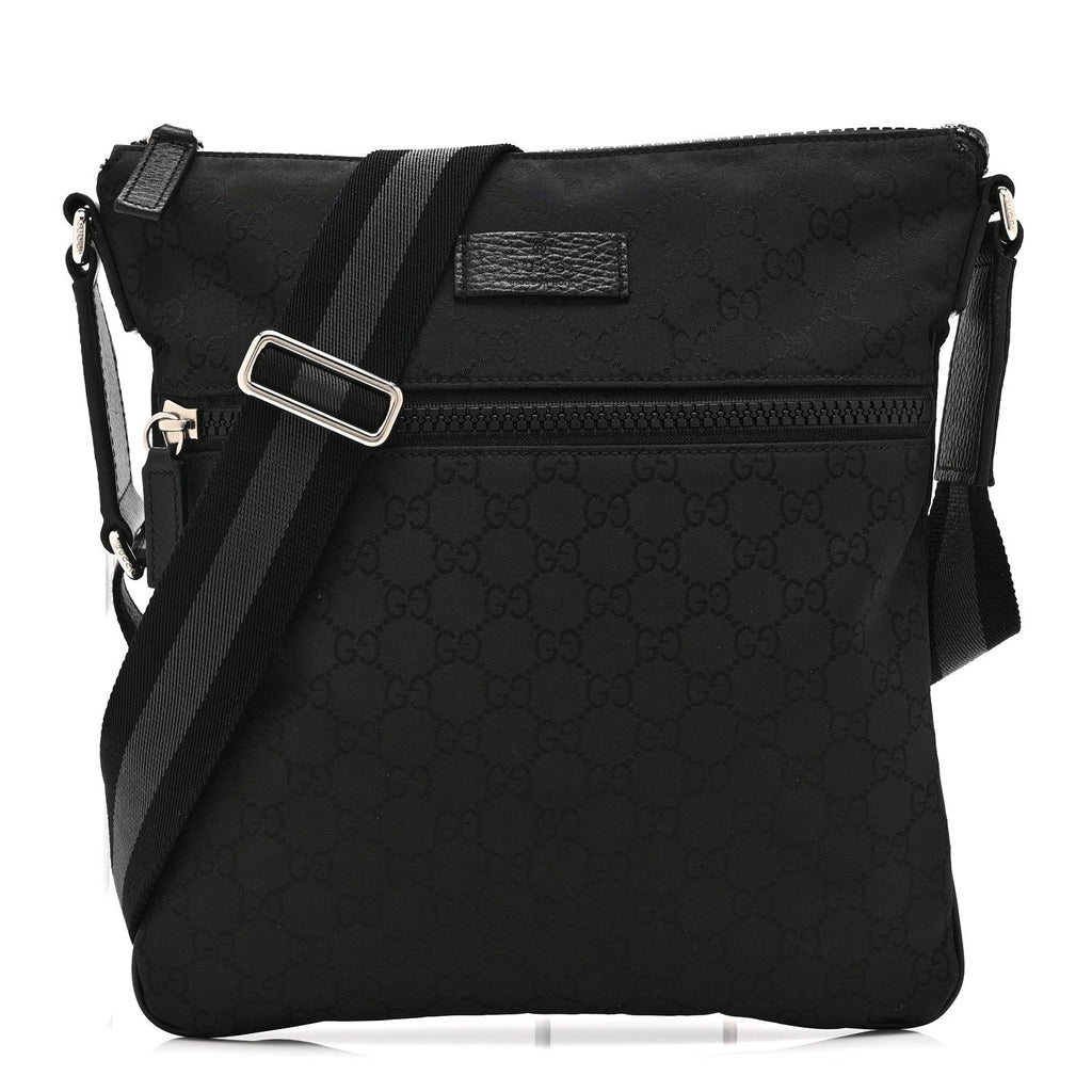 Gucci Nylon Monogram Small Flat Messenger Bag Black