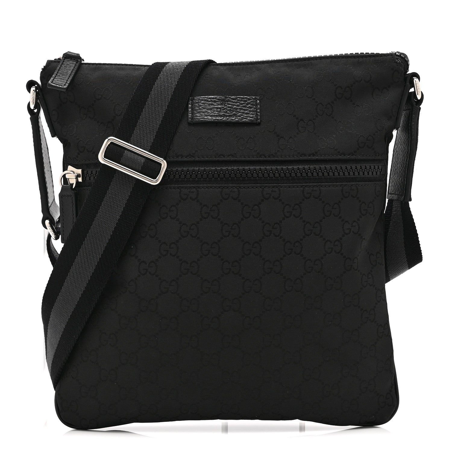 Gucci Nylon Monogram Small Flat Messenger Bag Black