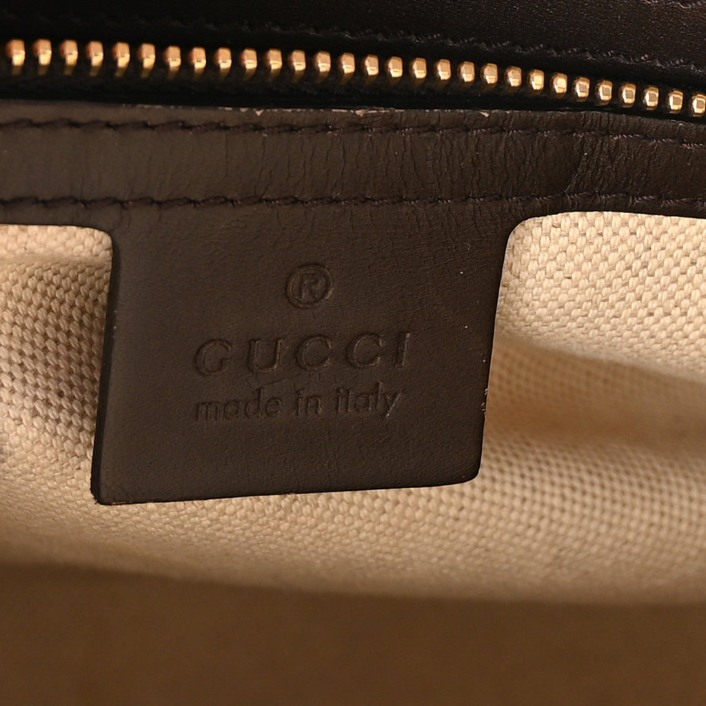 Gucci Monogram Selleria Calfskin Vintage Web Medium Boston Beige Ebony Cocoa