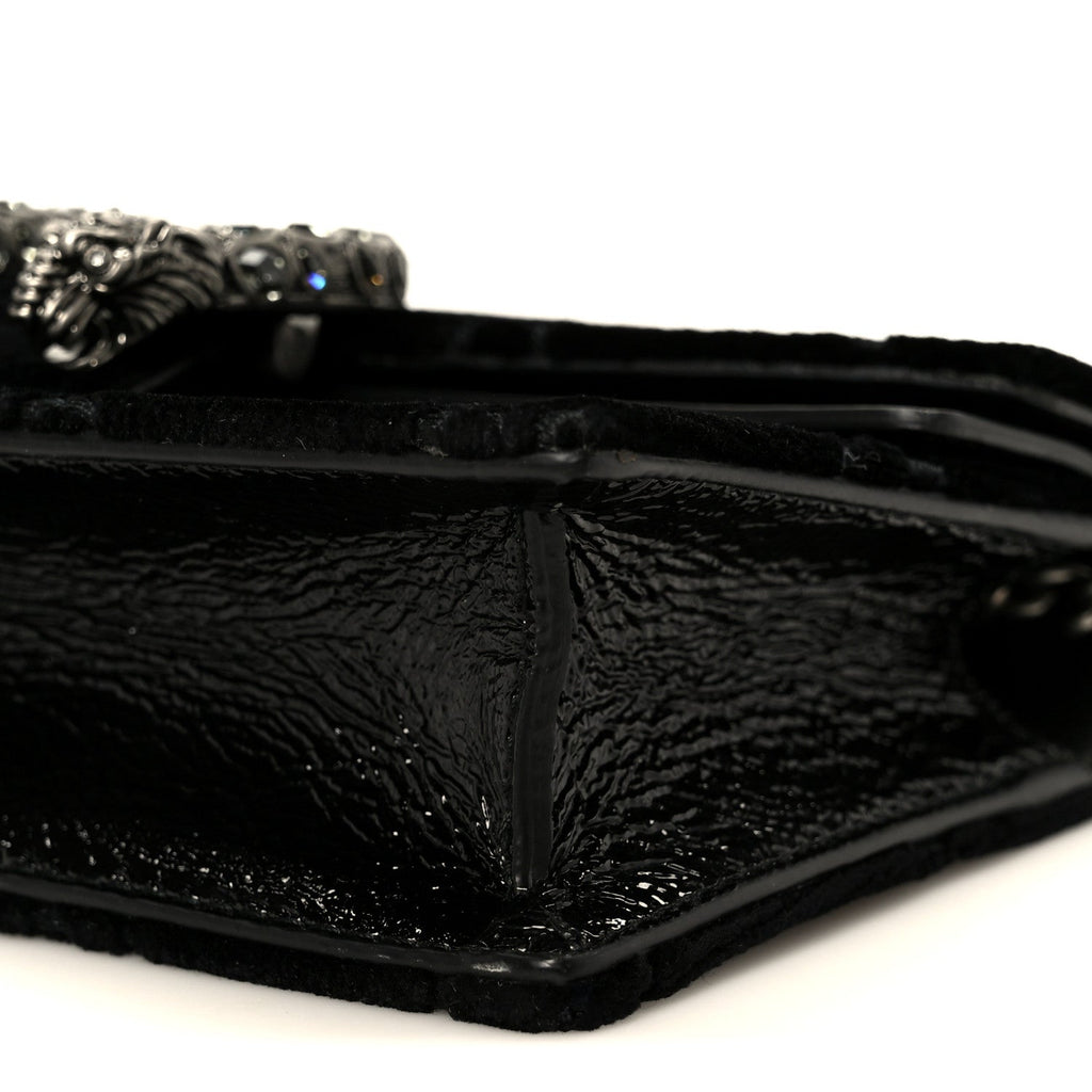 Gucci Velvet Skipper Crystal GG Monogram Super Mini Dionysus Shoulder Bag Black