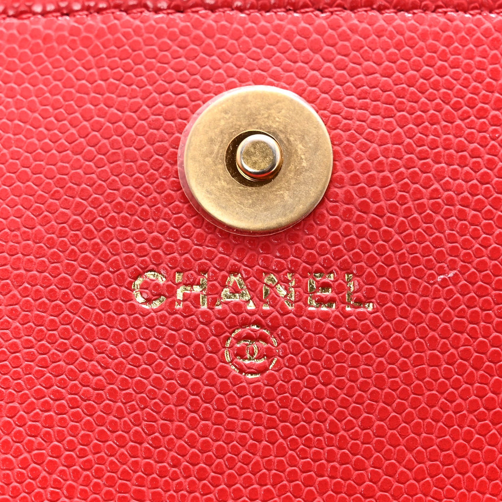 Chanel Caviar Quilted Yours Buttons Phone Holder With Chain Red