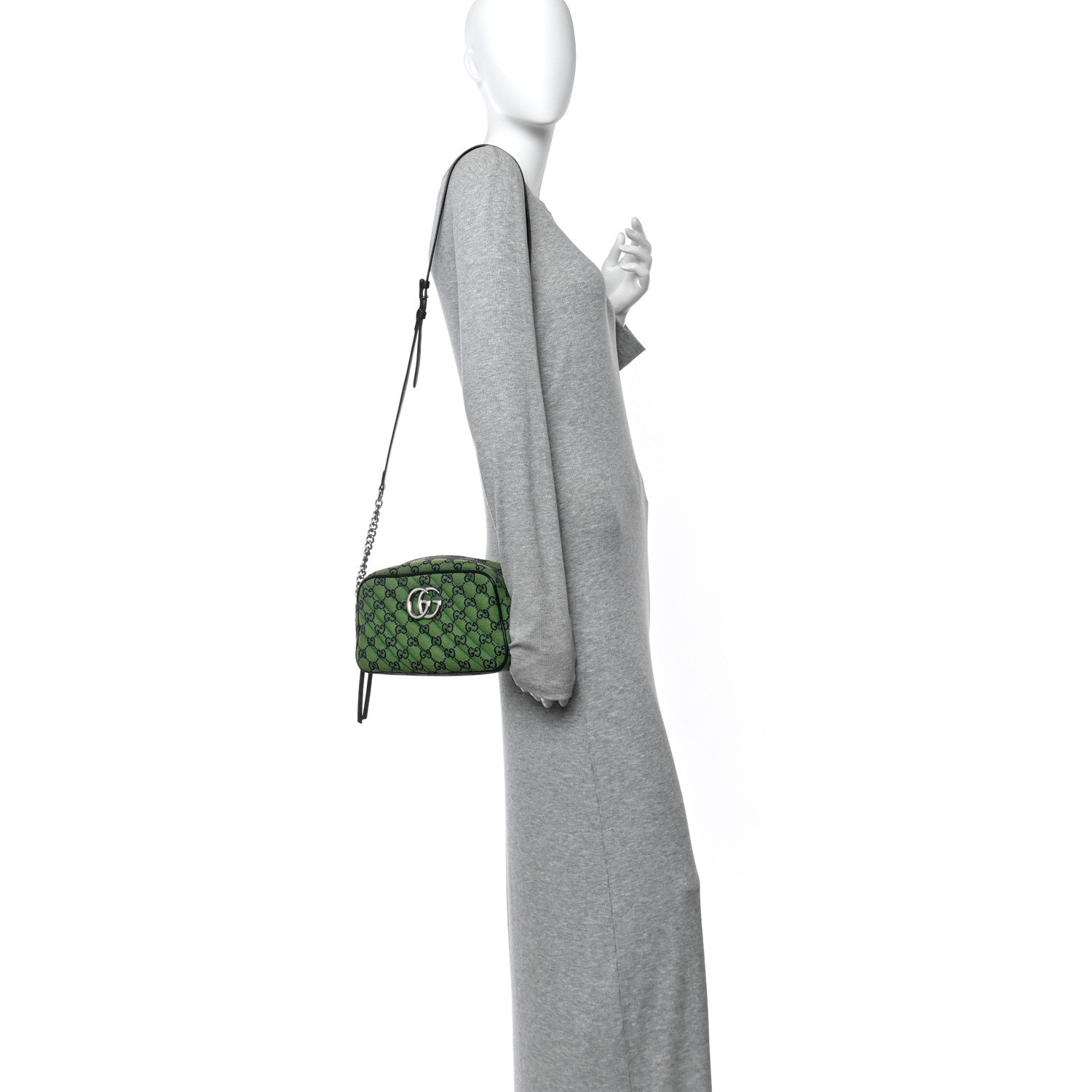 Gucci Monogram Multicolor Matelasse Diagonal Small GG Marmont Chain Shoulder Bag Green Blue
