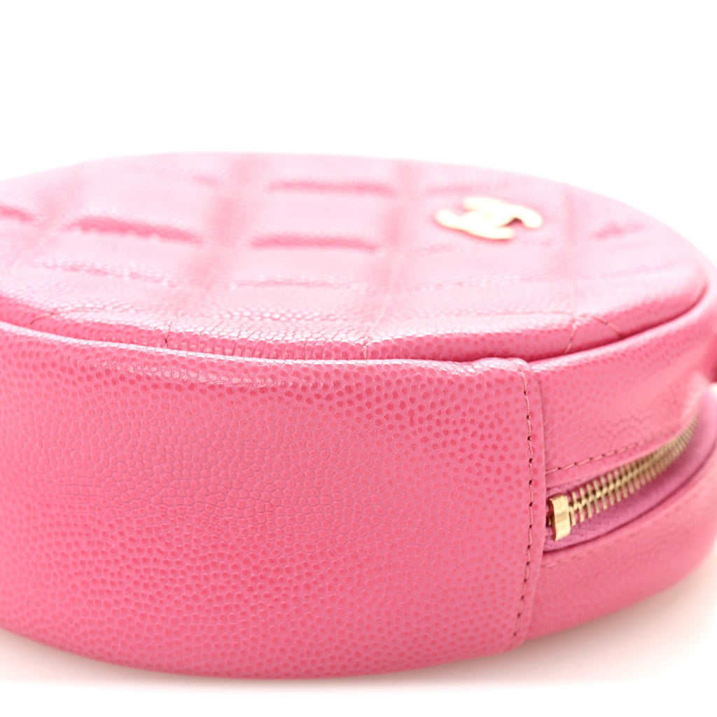 Chanel Caviar Quilted Round Clutch With Chain Pink