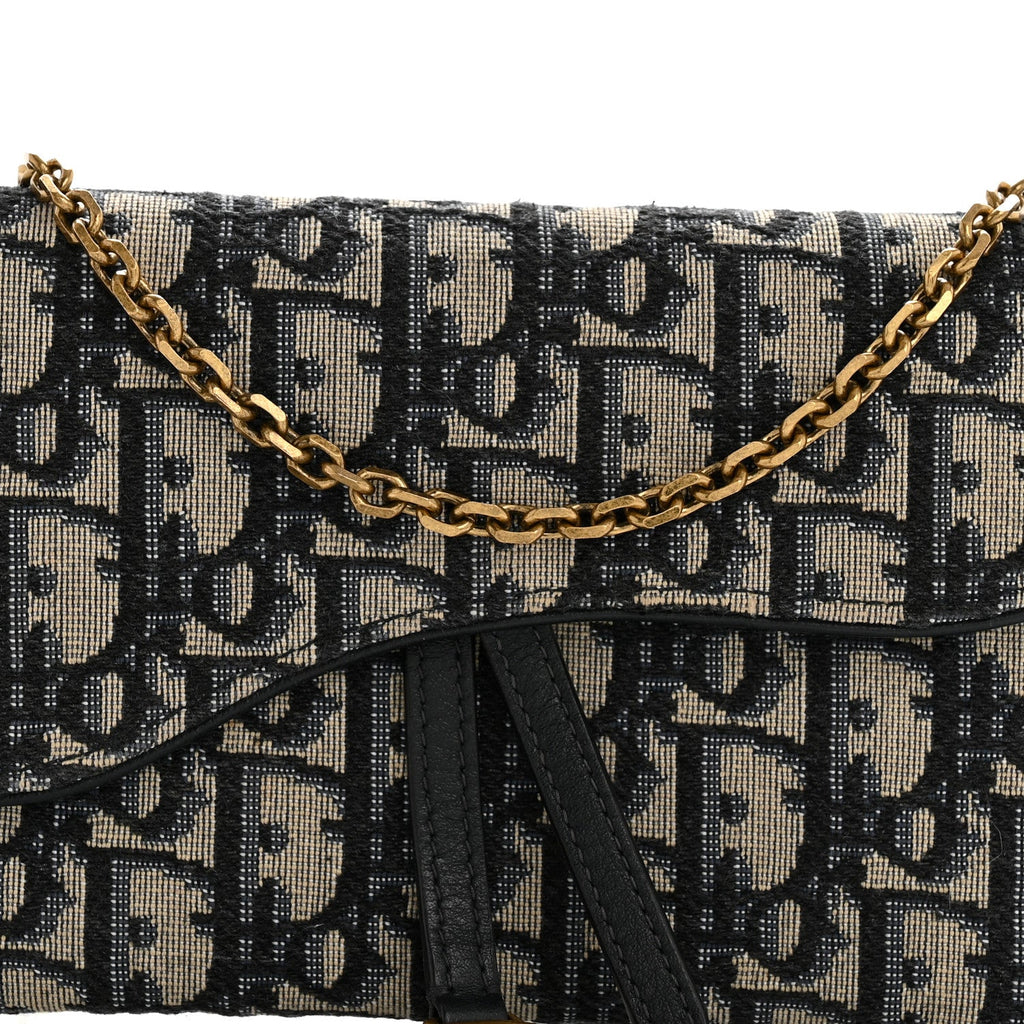 Christian Dior Oblique Saddle Chain Long Wallet Blue