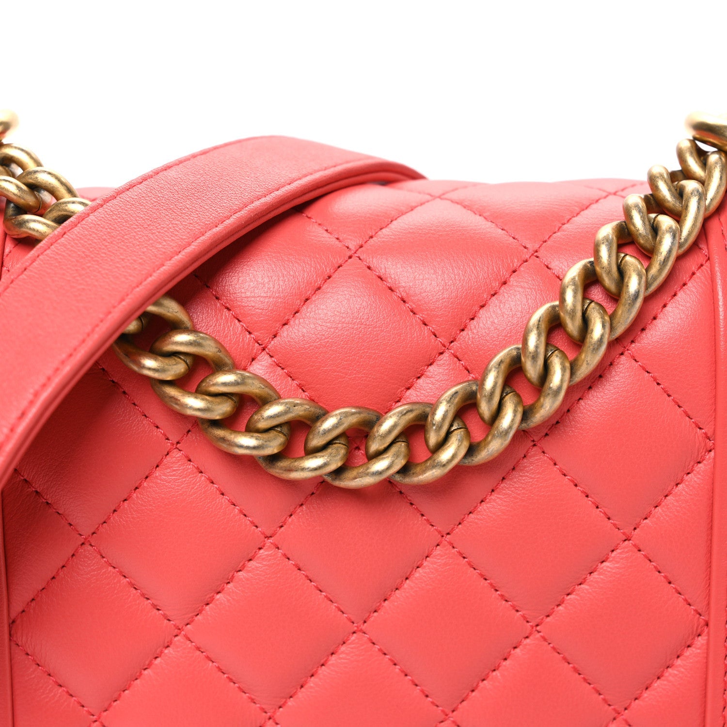 Chanel Calfskin Quilted North South Boy Flap Coral