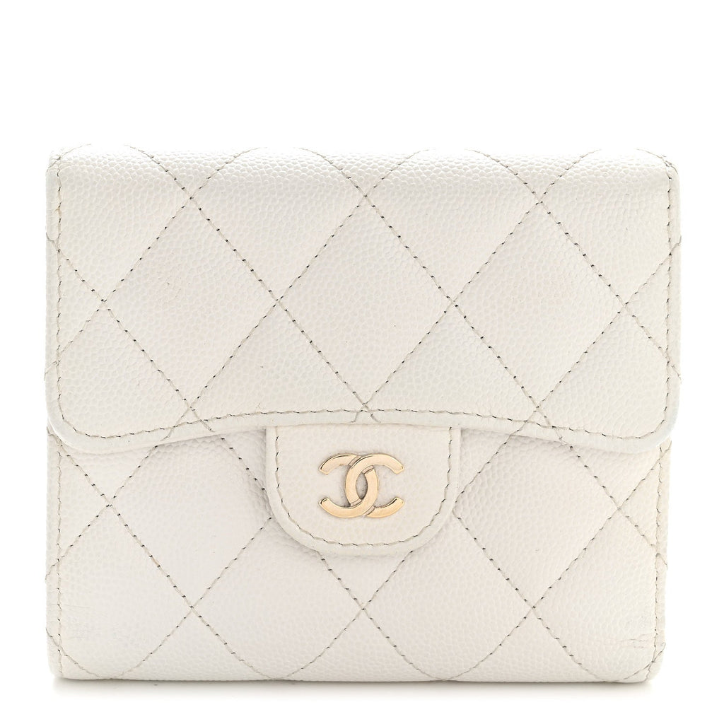 Caviar Quilted Compact Flap Wallet White