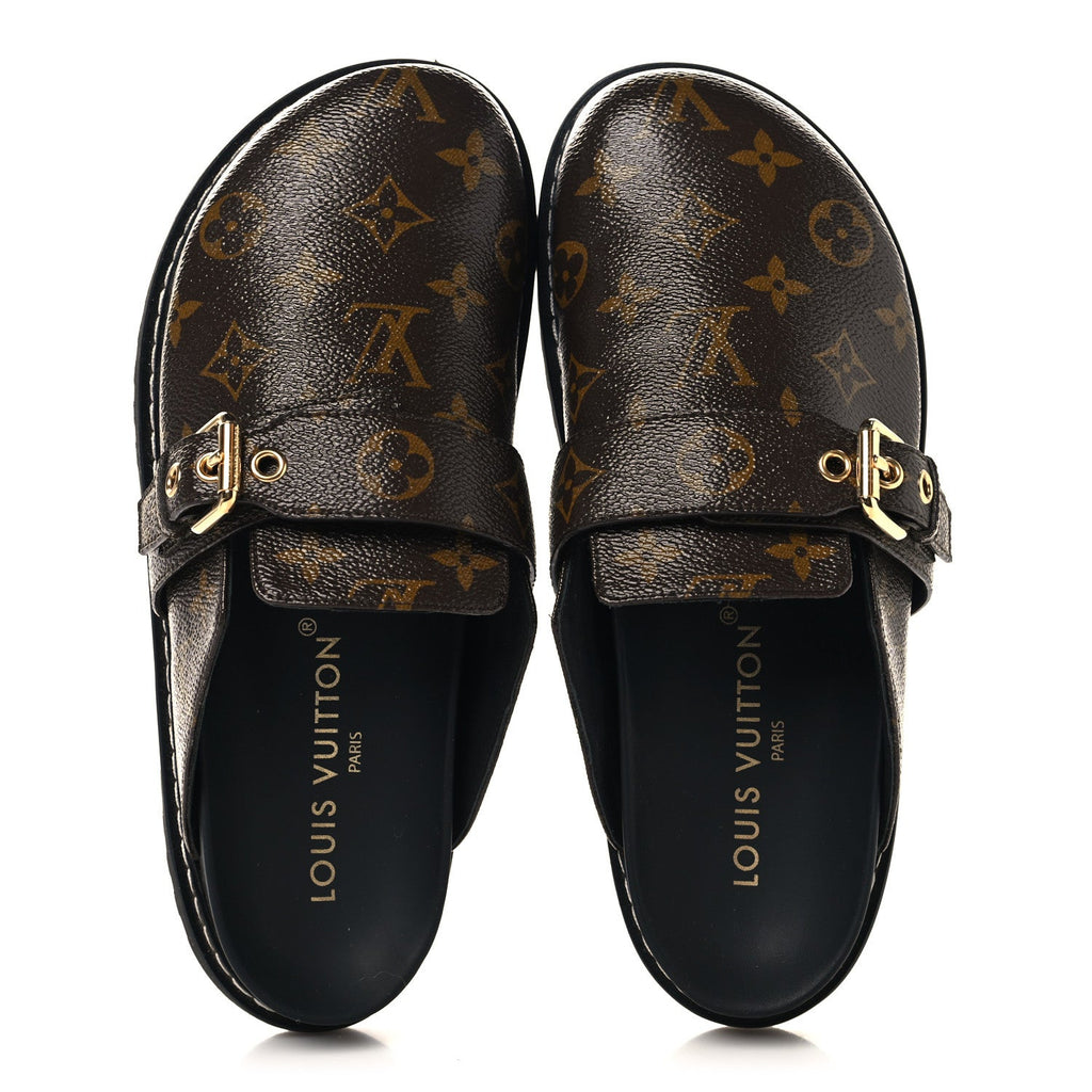 Louis Vuitton Patent Monogram Womens Cosy Flat Comfort Clog Mules 39 Brown