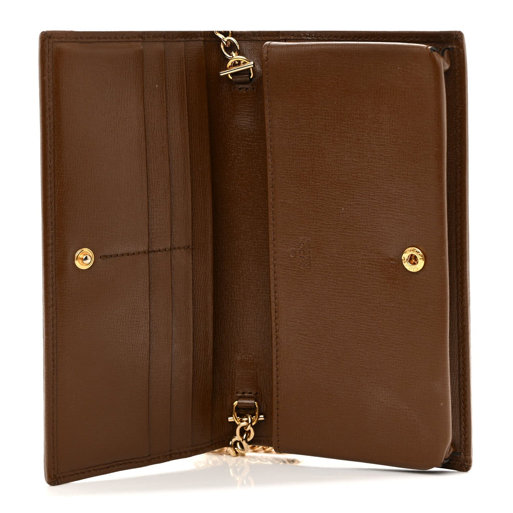 Gucci GG Supreme Monogram Azalea Calfskin Horsebit 1955 Wallet On Chain Beige Ebony Brown Sugar