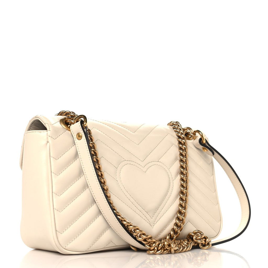 Gucci Calfskin Matelasse Small GG Marmont Shoulder Bag White