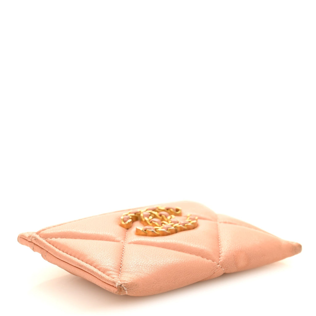 Lambskin Quilted 19 Card Holder Beige