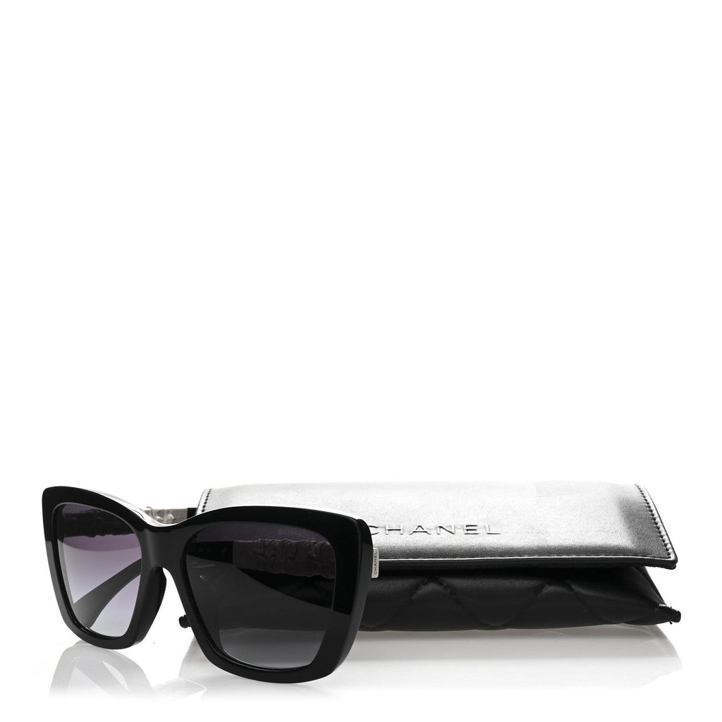 Acetate Calfskin Square Sunglasses 5476-Q-A Black White