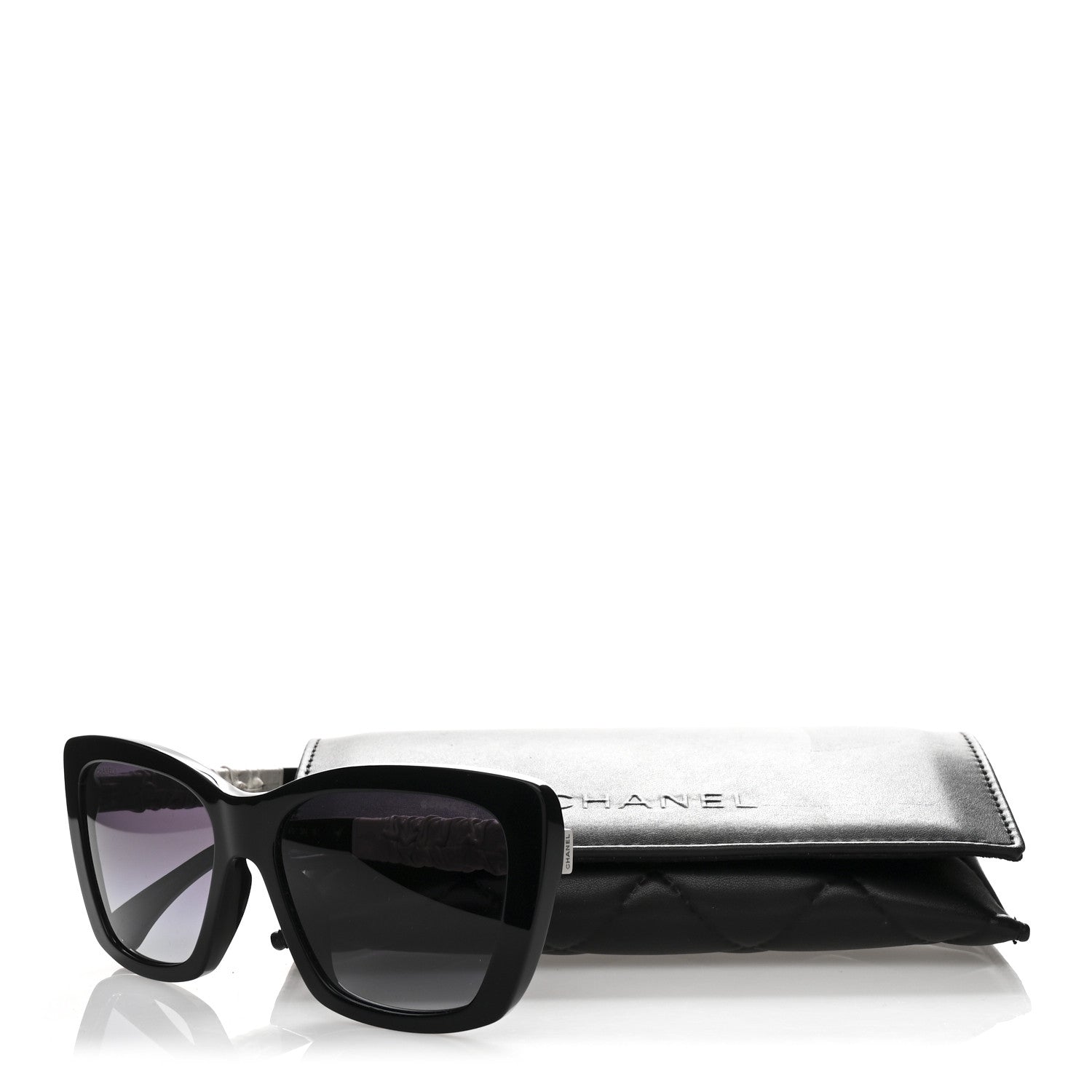 Acetate Calfskin Square Sunglasses 5476-Q-A Black White