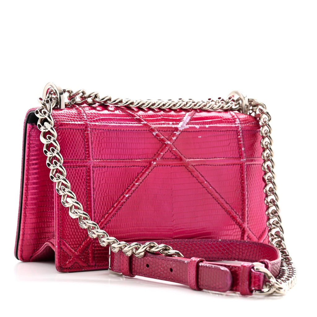 Christian Dior Metallic Lizard Small Diorama Flap Bag Fuchsia
