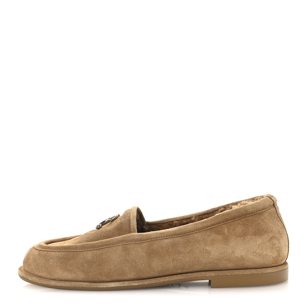 Chanel Suede Calfskin CC Loafers 36.5 Dark Beige