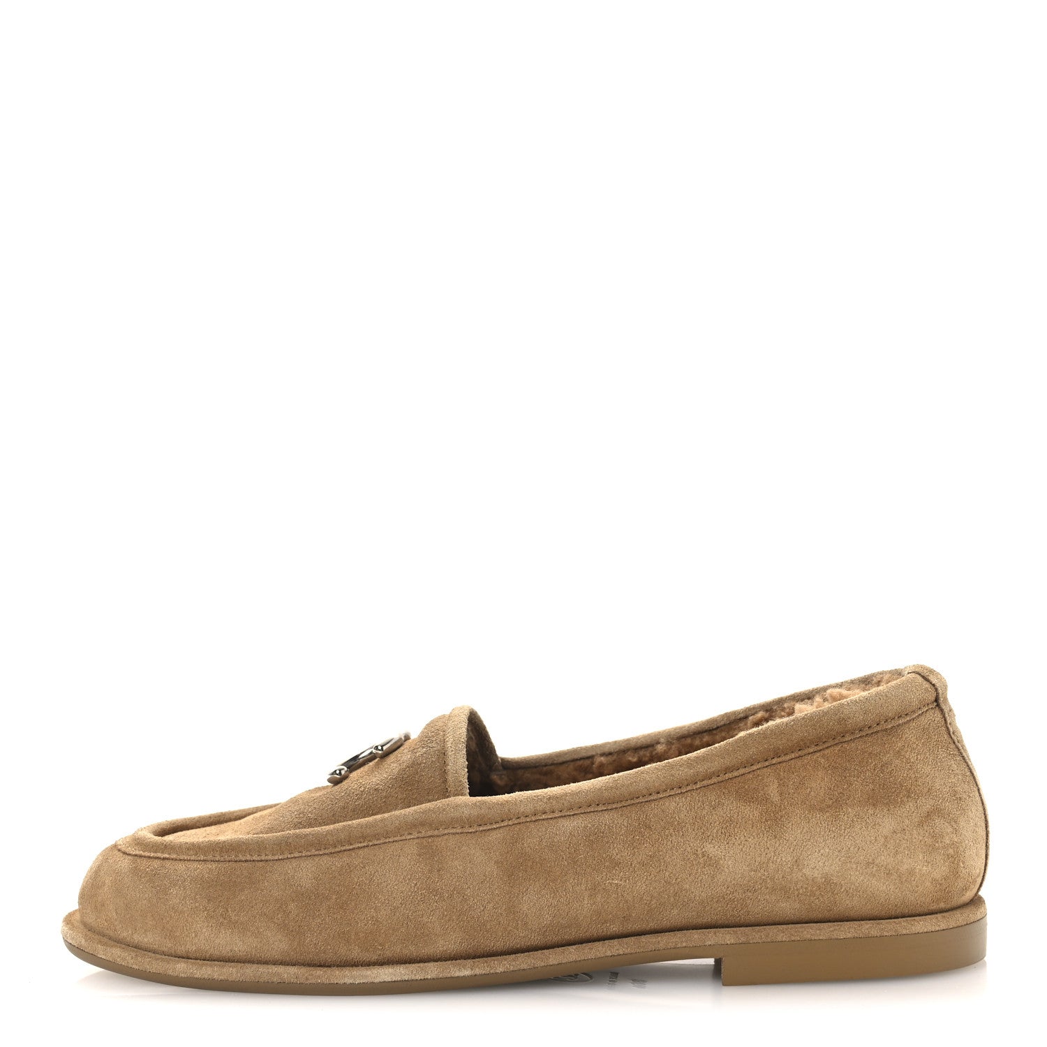 Chanel Suede Calfskin CC Loafers 36.5 Dark Beige
