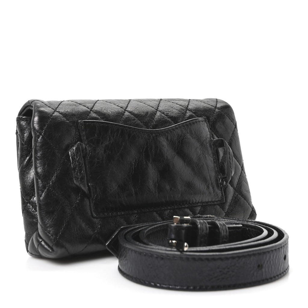 Chanel Glazed Calfskin Quilted 2.55 Reissue Flap Belt Bag Clutch 85 34 Black