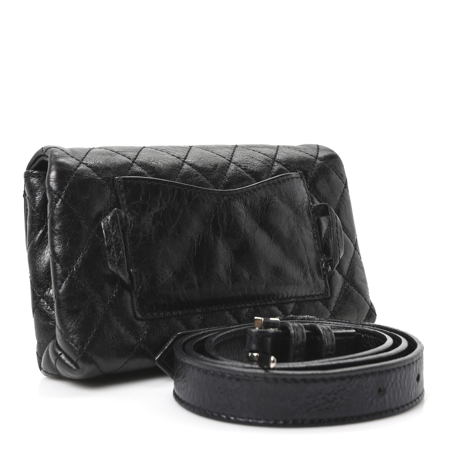Chanel Glazed Calfskin Quilted 2.55 Reissue Flap Belt Bag Clutch 85 34 Black