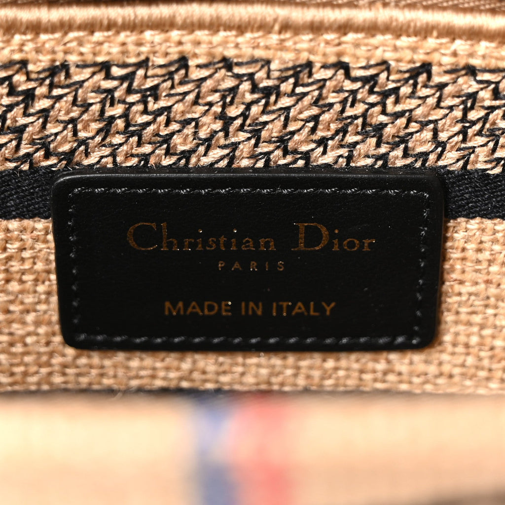 Christian Dior Canvas Jute Embroidered Medium Lady D-Lite Beige Multicolor